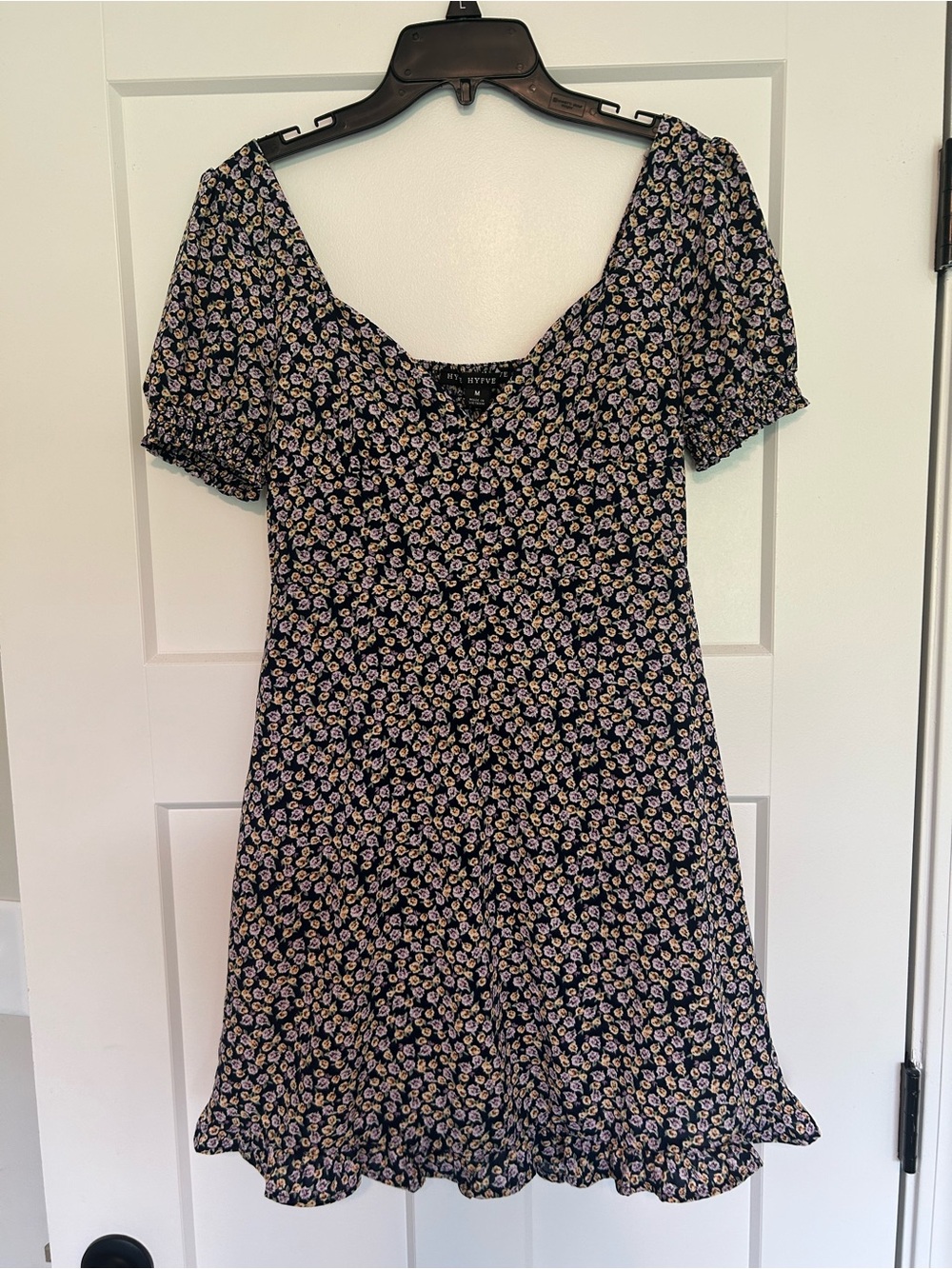 Black Floral Short Sleeve Mini Dress